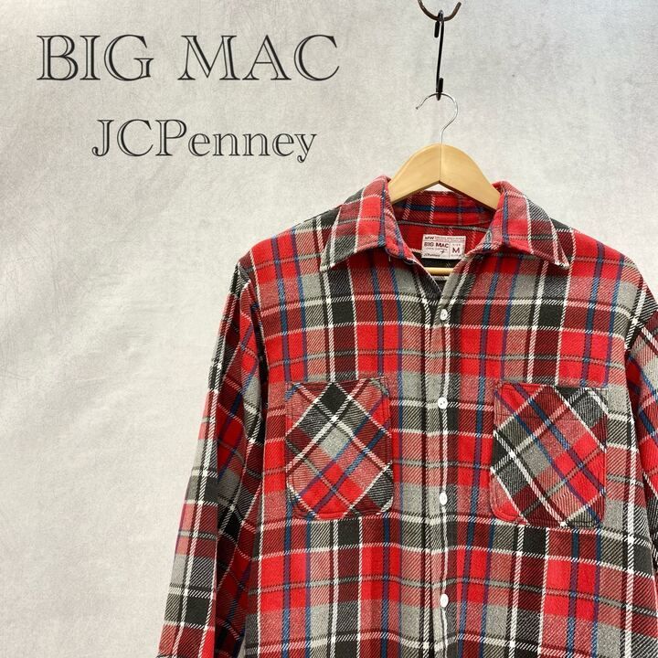 BIG MAC JC Penny ヘビー フランネル チェック シャツ ネルシャツ トップス M レッド メンズ ファッション