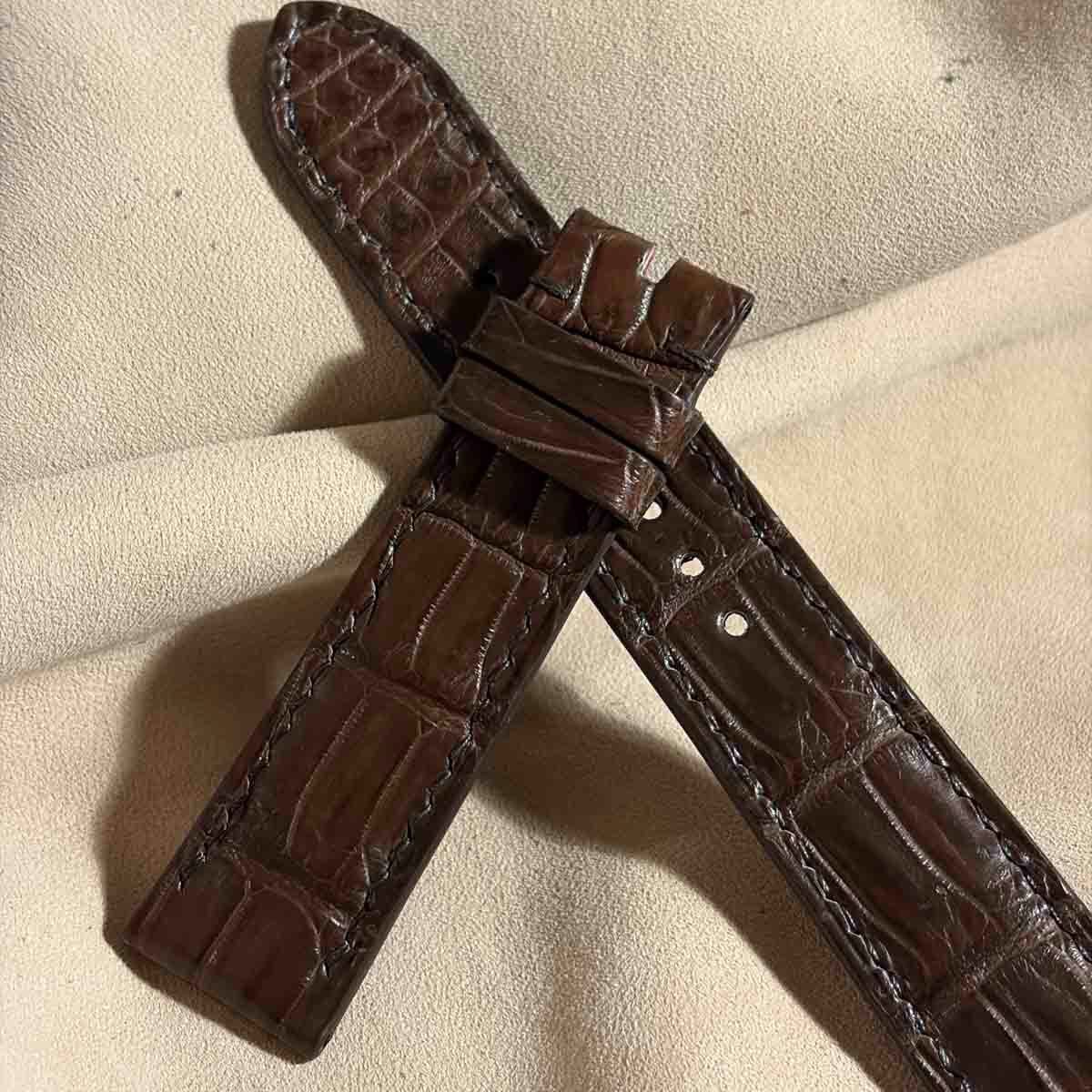 cro-2007 クロコダイル 腕時計ベルト ブラウン ラグ幅20 mm - バックル幅18