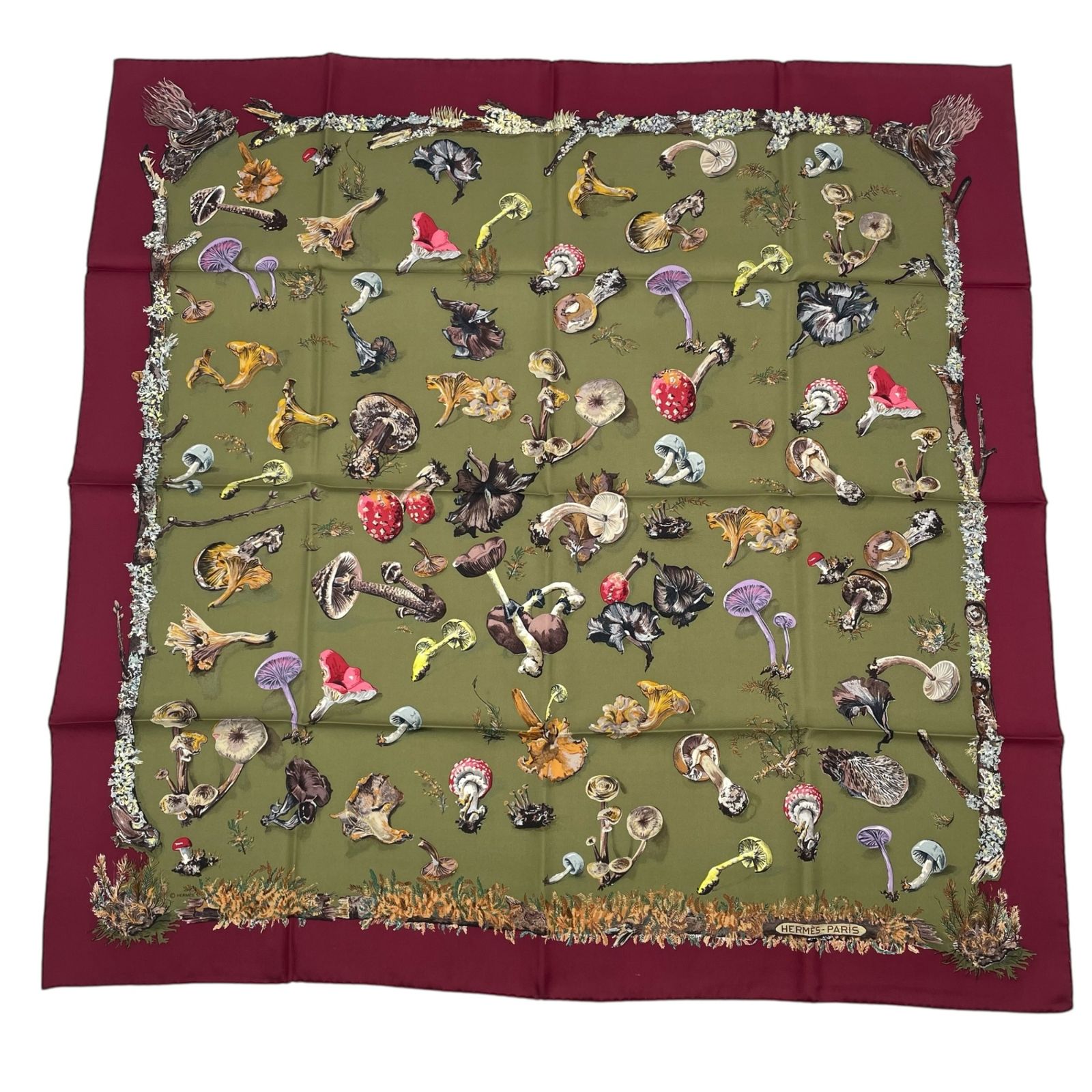 極美品 HERMES エルメス カレ90 Champignons シャンピニオン きのこ