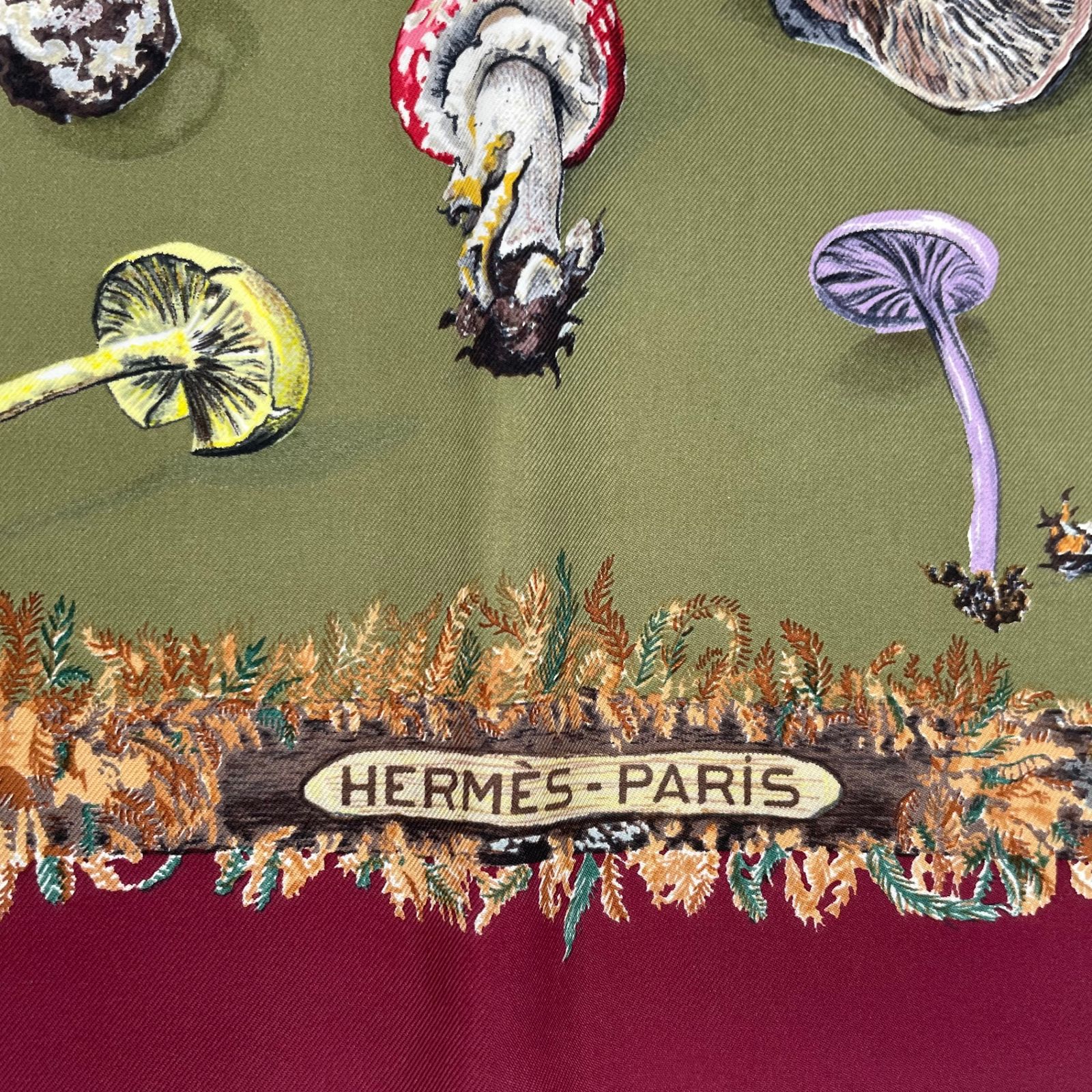 極美品 HERMES エルメス カレ90 Champignons シャンピニオン きのこ