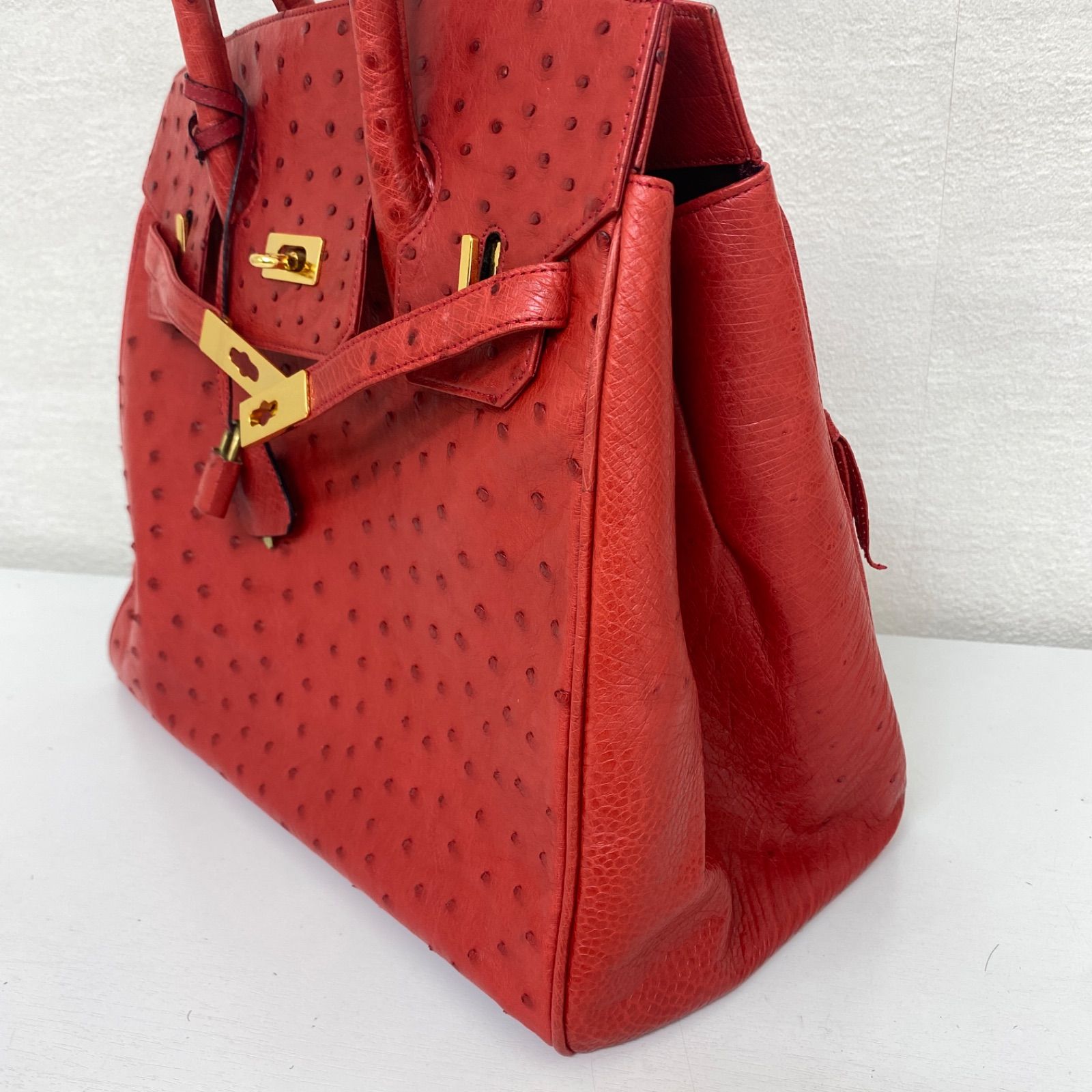 ✨JRA公認✨オーストリッチ ハンドバッグ レッドカデナ 鍵付き - メルカリ