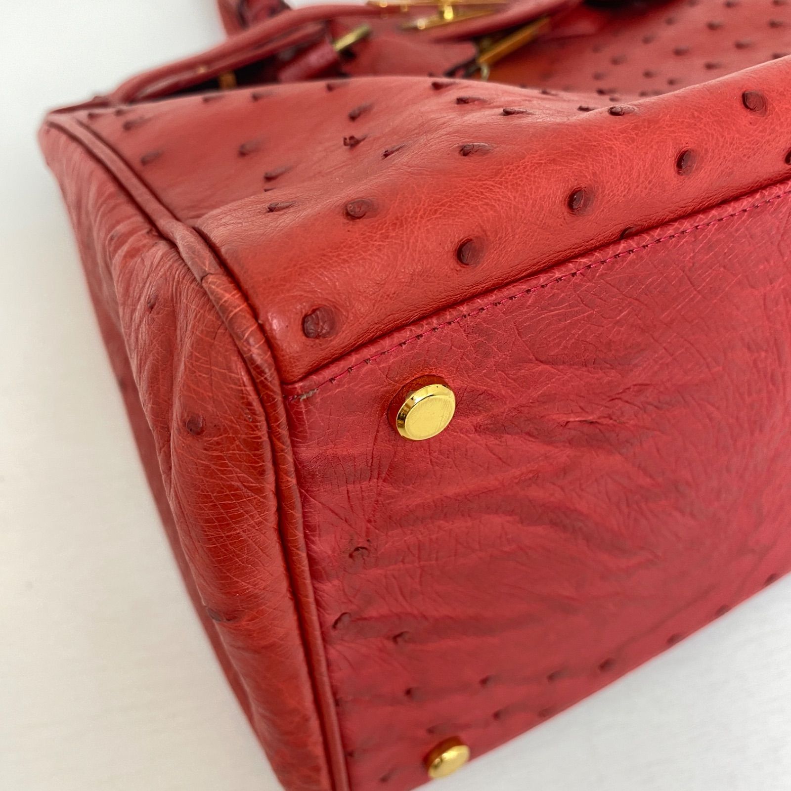 ✨JRA公認✨オーストリッチ ハンドバッグ レッドカデナ 鍵付き - メルカリ