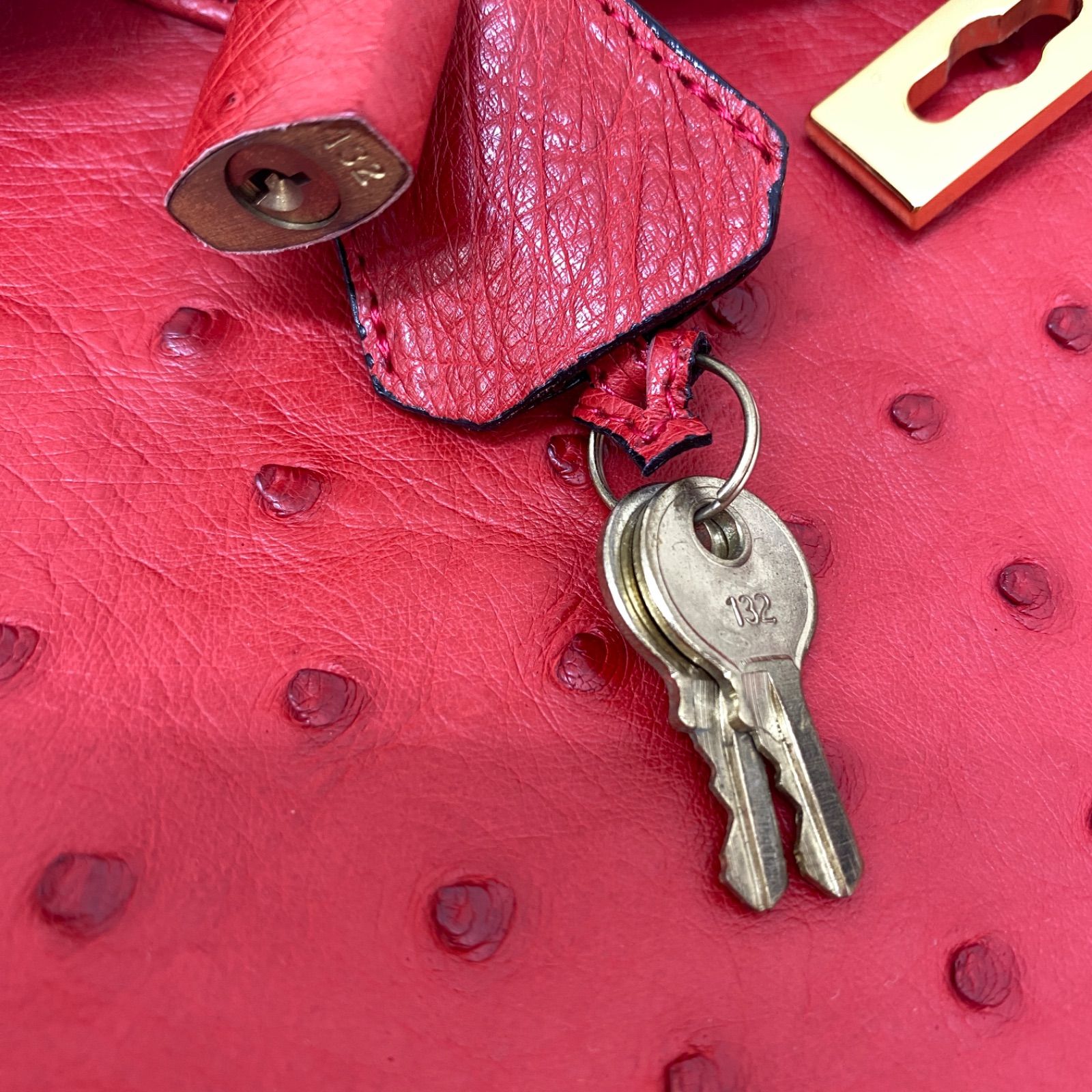 ✨JRA公認✨オーストリッチ ハンドバッグ レッドカデナ 鍵付き - メルカリ