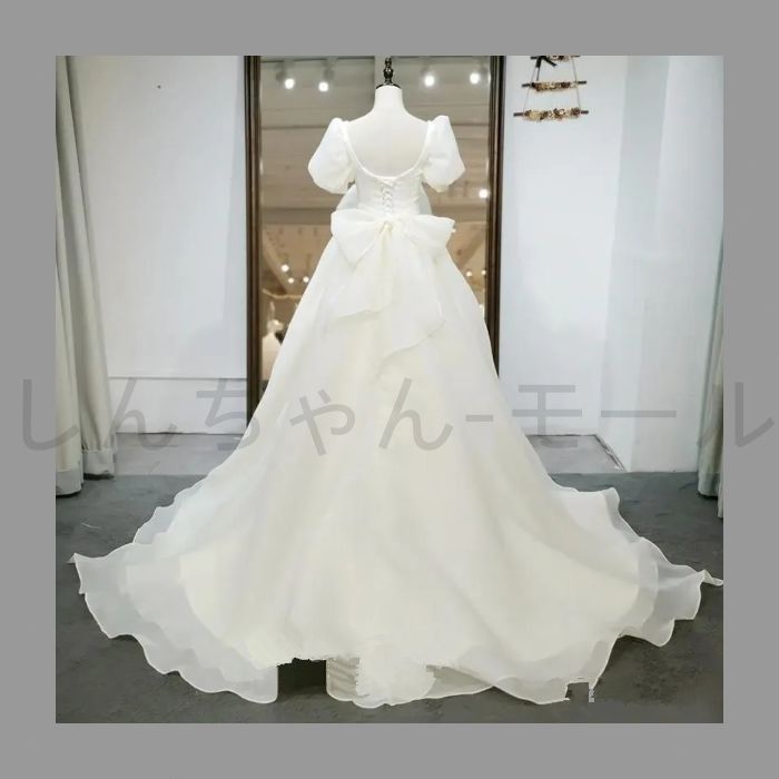 ウェディングドレス ロングドレス Aラインドレス パフスリーブ