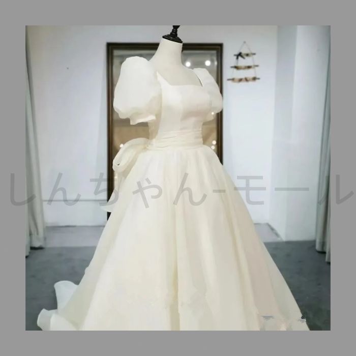 ウェディングドレス ロングドレス Aラインドレス パフスリーブ