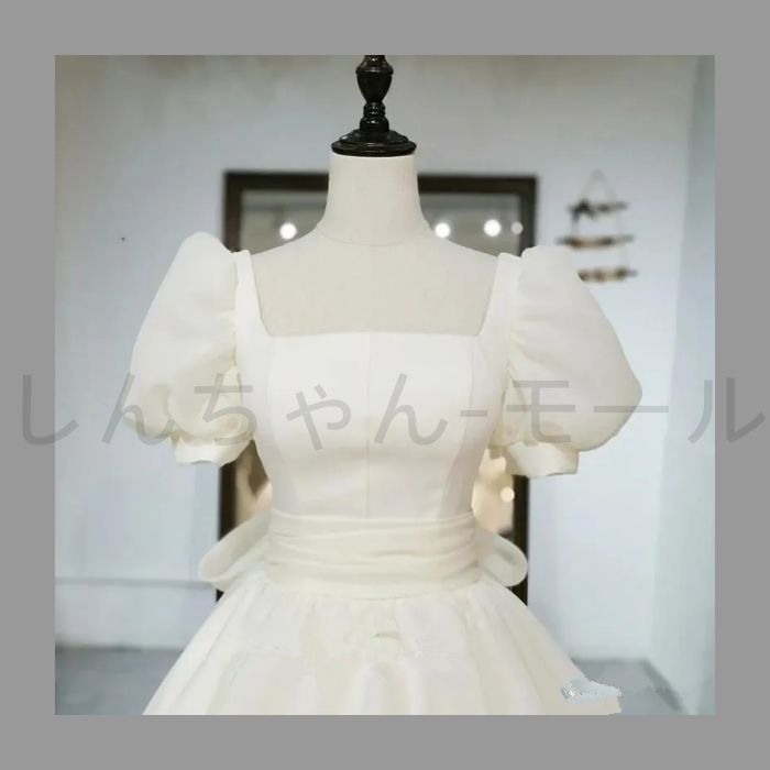 ウェディングドレス ロングドレス Aラインドレス パフスリーブ