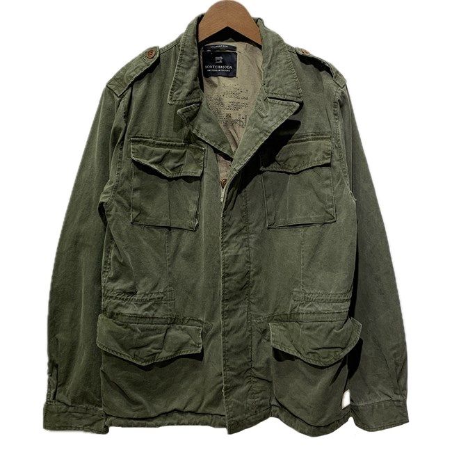 SCOTCH-SODA ミリタリージャケット アウター 無地 テーラードカラー フルジップ フロントポケット エポーレット アメカジ 古着