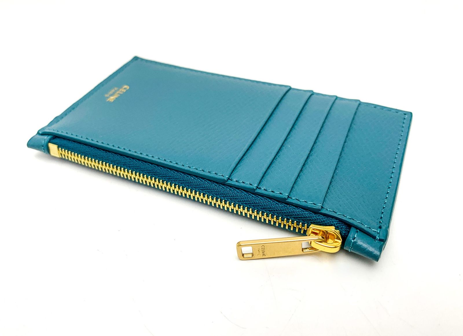 CELINE セリーヌ ジップ付き コンパクト カードホルダー フラグメントケース 小物 ブランド 水色 ブルー スモーキーブルー ダスティブルー くすみカラー