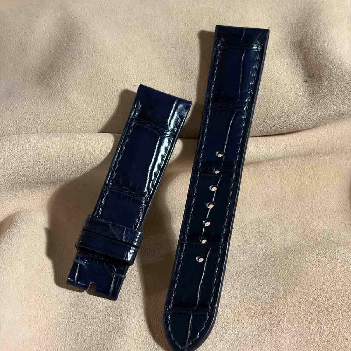 cro-2008 クロコダイル 腕時計ベルト ネイビー (ラグ幅20 mm