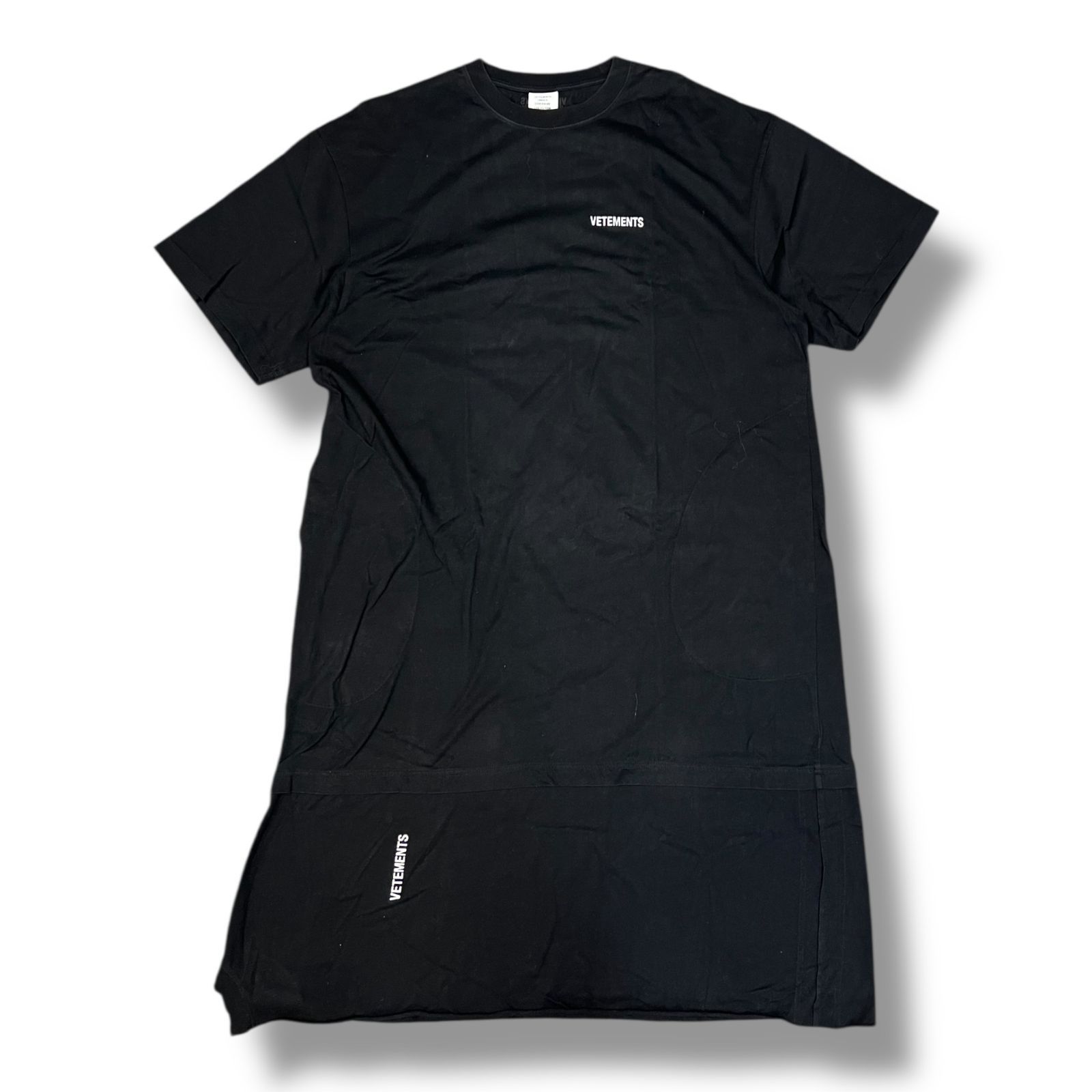 Double Logo T-Shirt Dress ダブルロゴ ドレスTシャツ ワンピース カットソー ヴェトモン ブラック S 1036 A 2