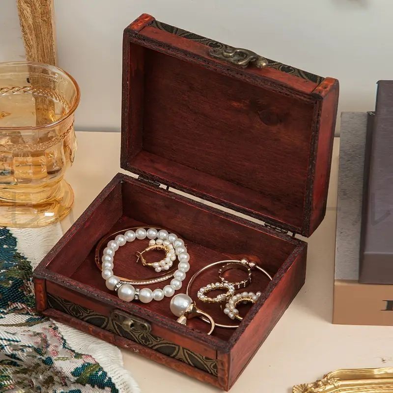 ヴィンテージ木製ジュエリーボックス、家の装飾ヴィンテージ風木製