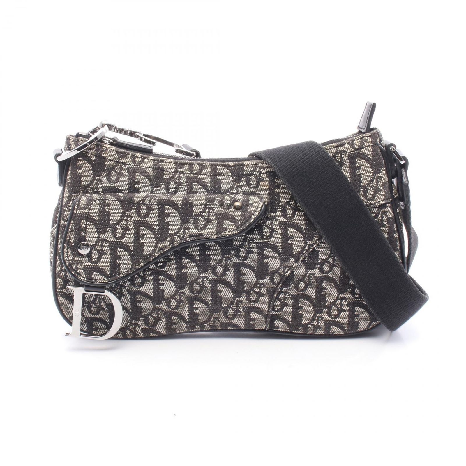 ディオール Dior ショルダーバッグ SADDLE サドル トロッター ブラック キャンバス レザー オブリーク レディース B