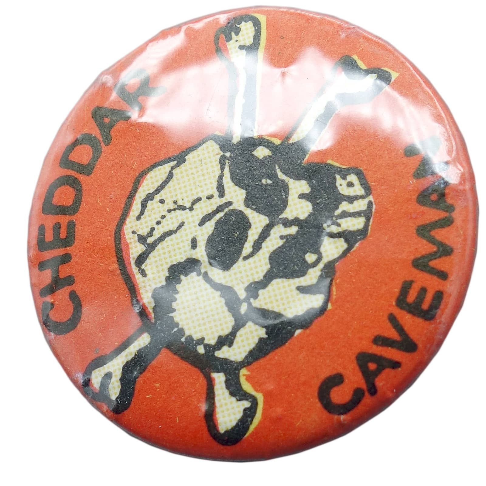 CHEDDAR CAVEMAN スカル レトロ 缶バッジ 髑髏 ビンテージ 英国雑貨