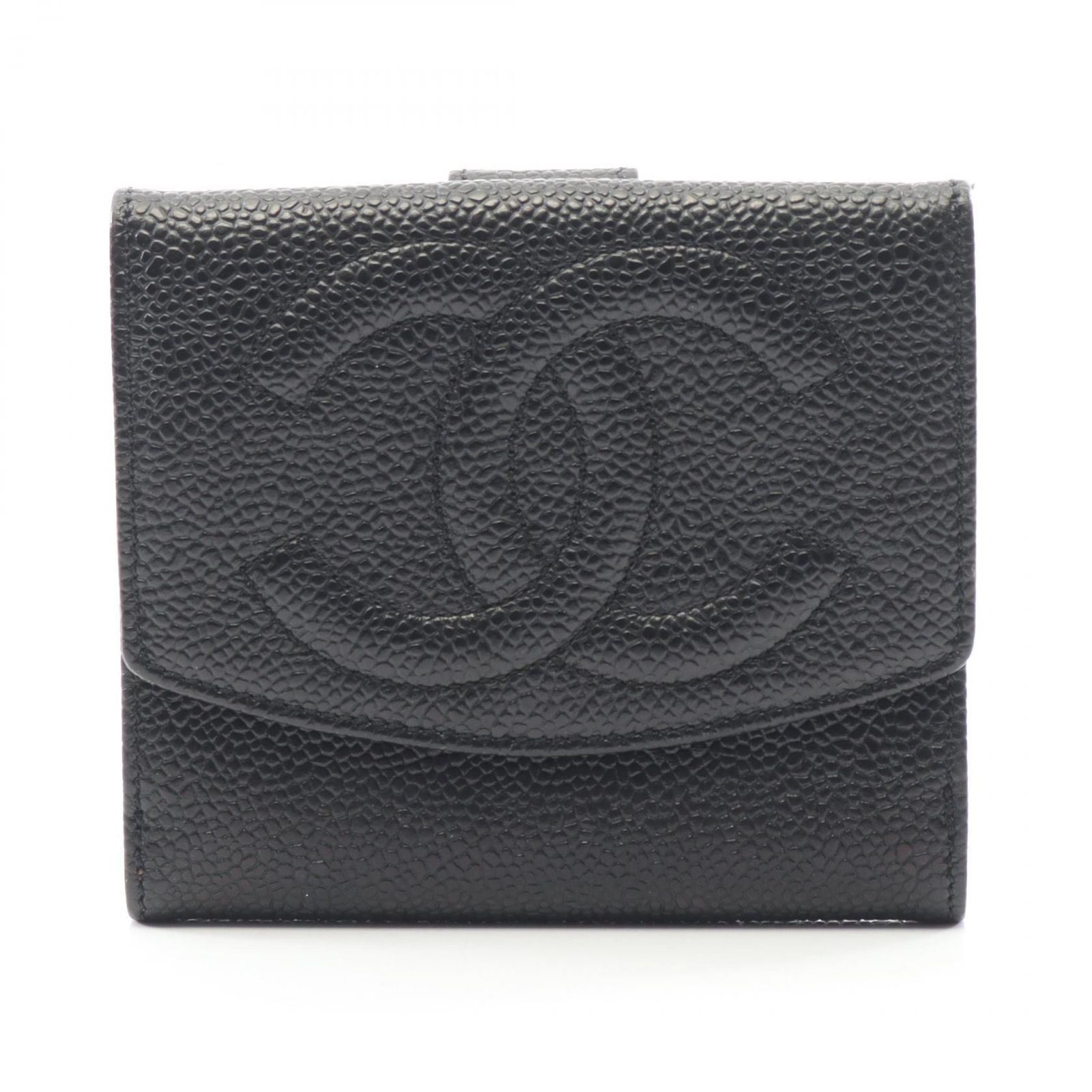 シャネル CHANEL Wホック財布 ココマーク ブラック レザー レディース A