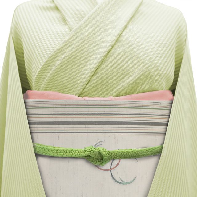 すごい値 名古屋帯 九寸 開き仕立て 正絹 ♥ 紬 ライトグレー 露芝文 丸文 縞 織り柄 上品 カジュアル 仕立て上がり 春 秋 冬 お太鼓柄 観劇 お食事 ショッピング お出かけ リサイクル すごいね みやがわ neb 01610