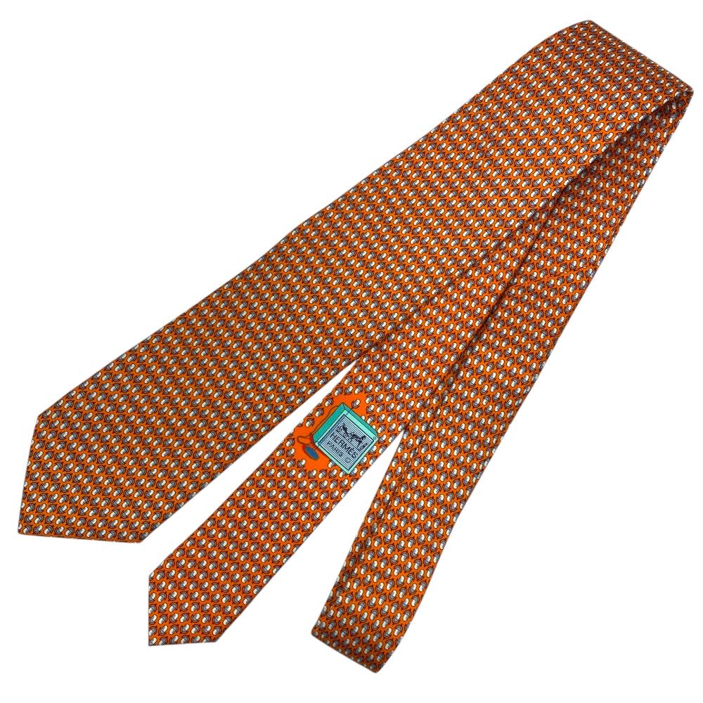♥ エルメ ネクタイ ラジオ柄 レギュラータイ アクセサリー ロゴ シルク オレンジ 総柄 646108 HERMES 洗練 上品 感 エレガンス