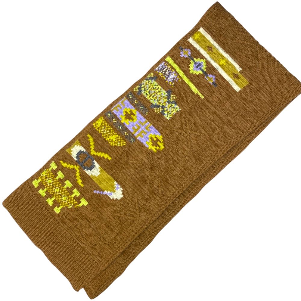 エルメス クルール アン クール マフラー ストール モダン ニット ブラウン イエロー 茶 HERMES 洗練 上品 季節感 感 スタイリング 汎用性