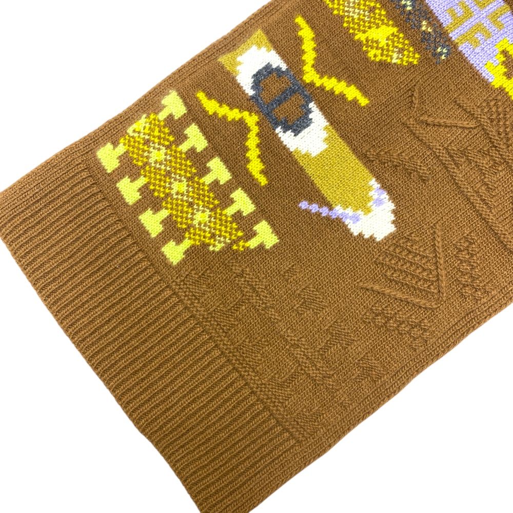 エルメス クルール アン クール マフラー ストール モダン ニット ブラウン イエロー 茶 HERMES 洗練 上品 季節感 感 スタイリング 汎用性