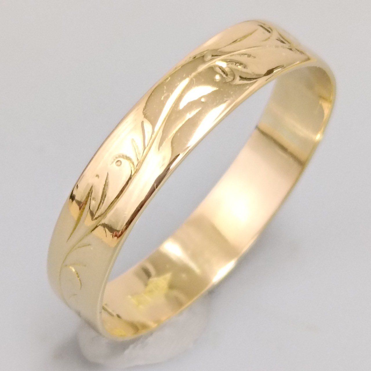 18金 K 18 男女兼用 彫金 平打ちリング 1.6ｇ 15号 E 60