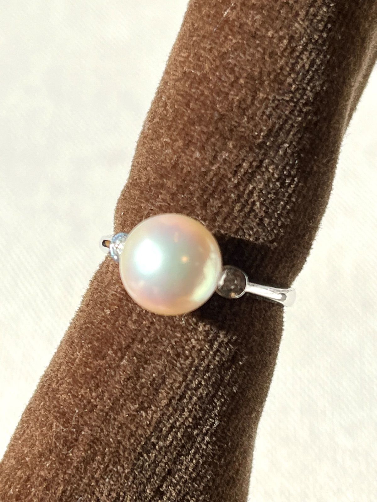 8.55ミリ 大粒天然あこや貝 ダイヤモンドリング 11号 本真珠 ダイヤモンド プラチナ ストック 天然パール リング 指輪