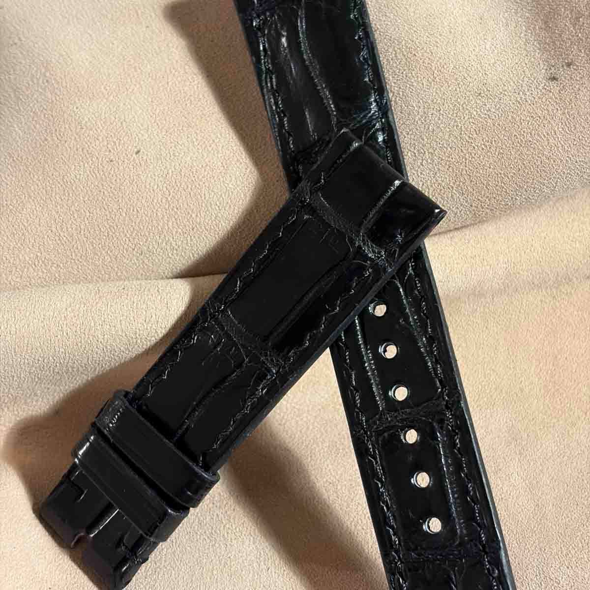 cro-2010 クロコダイル 腕時計ベルト ブラック ラグ幅20 mm - バックル幅18