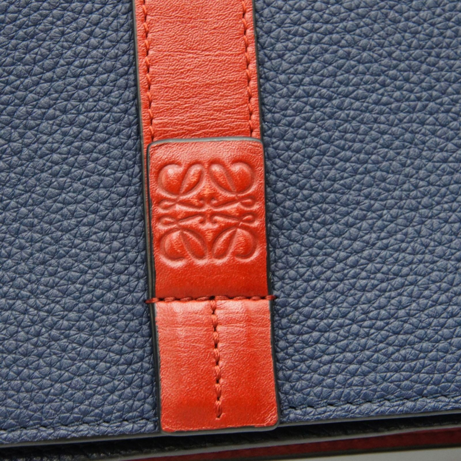 ロエベ ネイビー 長財布 チェーンウォレット レッド レザー アナグラム