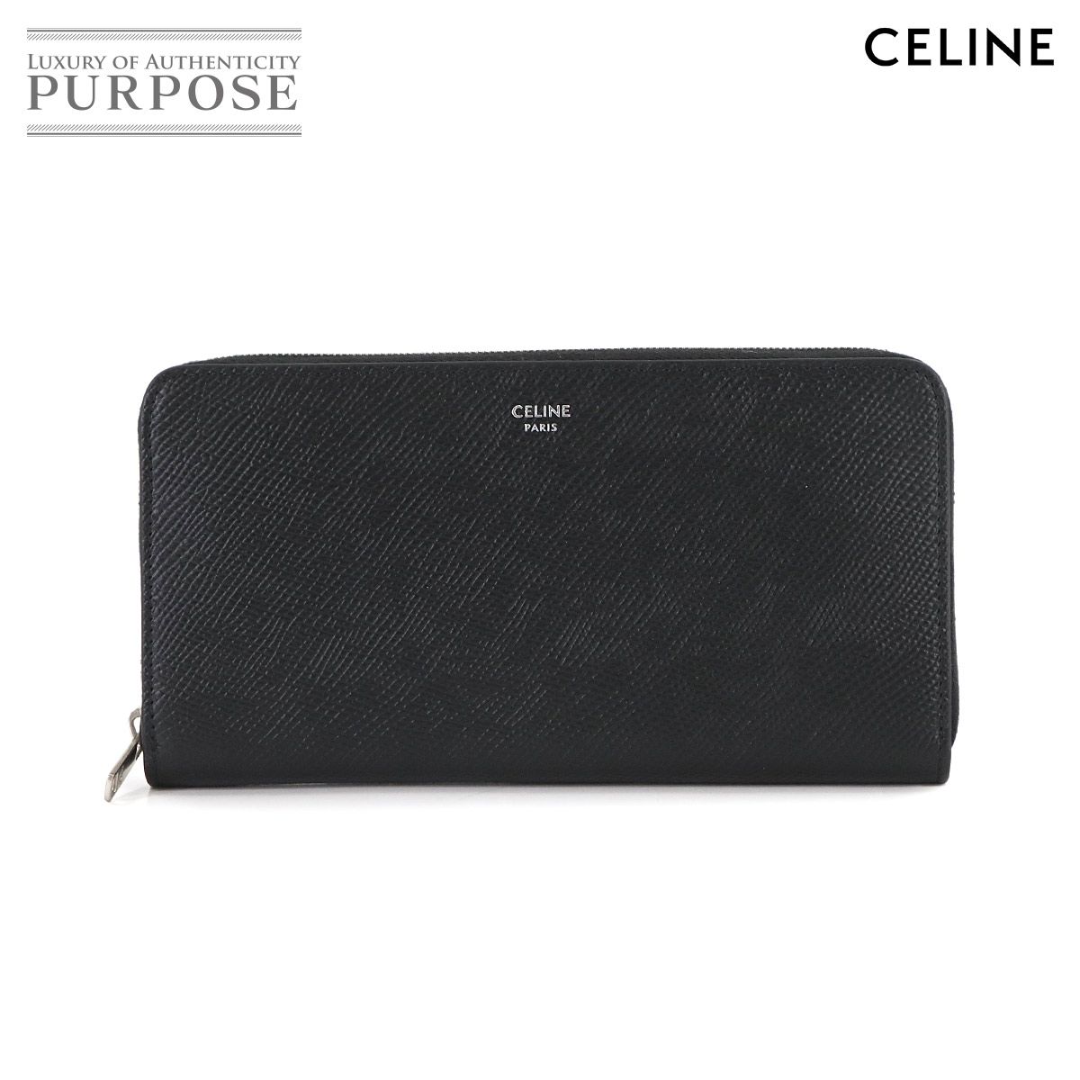 セリーヌ CELINE ラウンドファスナー 長財布 レザー ブラック シルバー 金具 Long Wallet