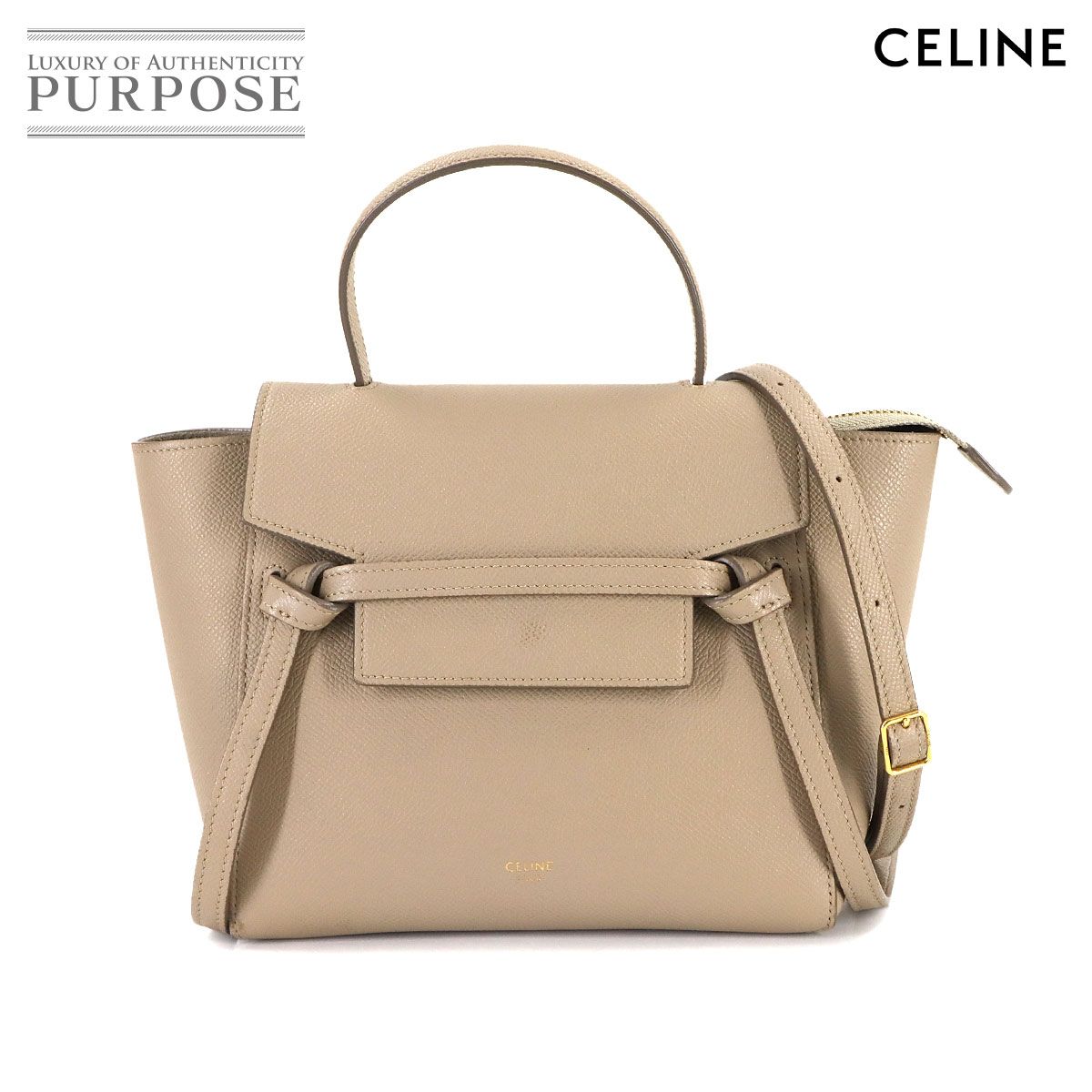 セリーヌ CELINE ベルトバッグ ナノ 2 way ハンド ショルダー バッグ レザー ベージュ 189003 Belt Bag Nano