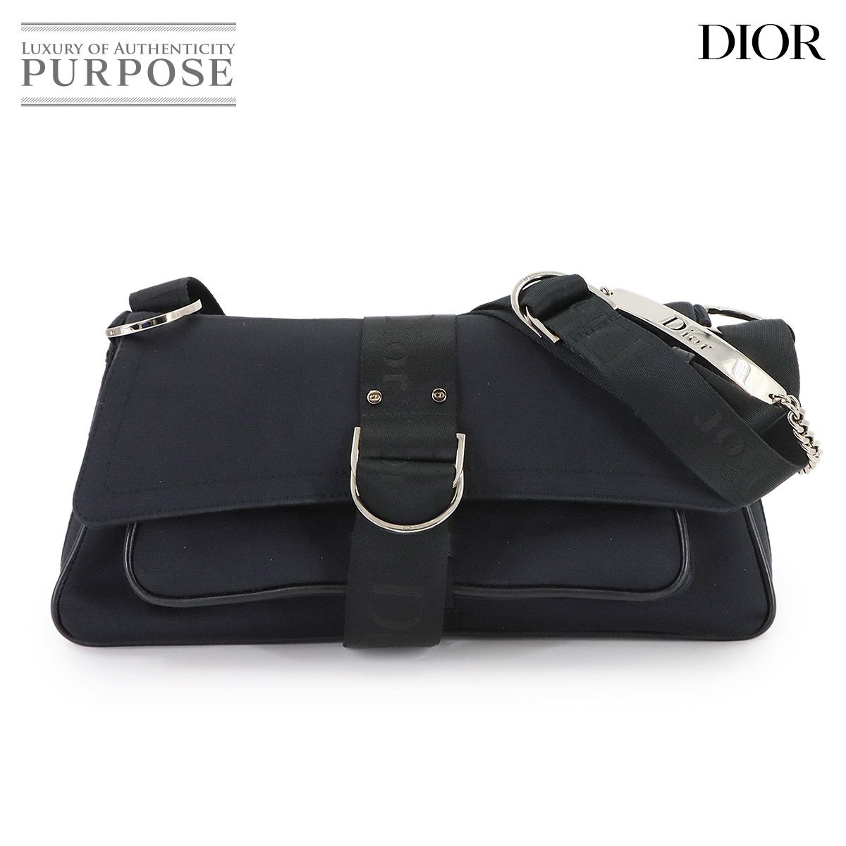 クリスチャン ディオール Christian Dior ハードコア ショルダー バッグ キャンバス レザー ブラック ラインストーン