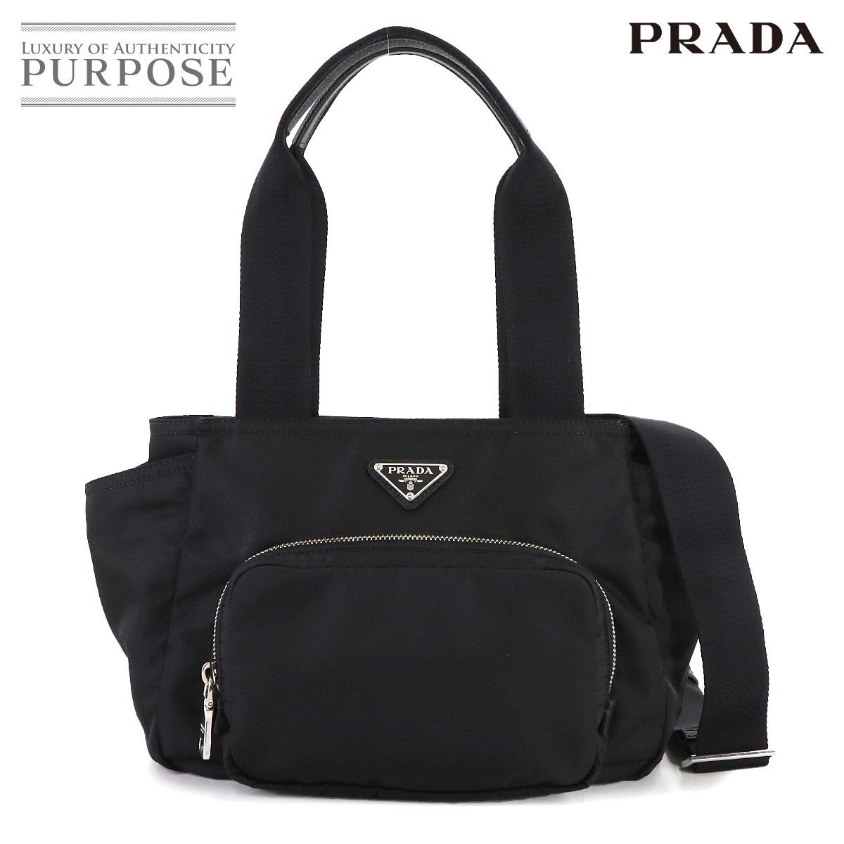 ♥ 展示品 プラダ PRADA 2 way トート ショルダー バッグ ナイロン サフィアーノレザー ネロ 1 BG 582 シルバー 金具