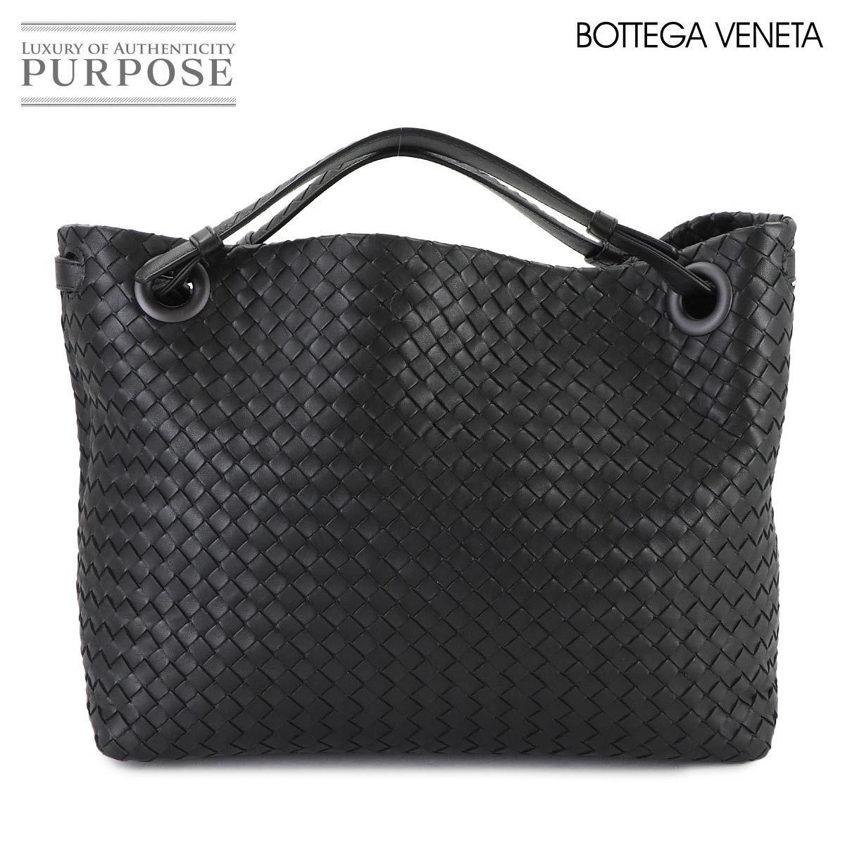 ボッテガ ヴェネタ BOTTEGA VENETA イントレチャート ミディアム ガルダ トート バッグ レザー ブラック 179320