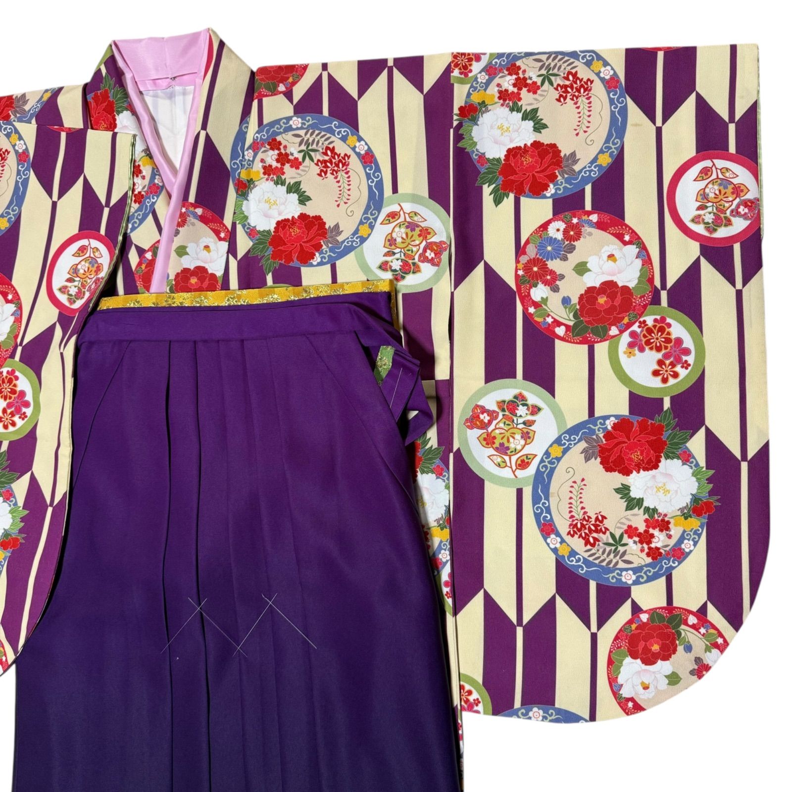 二尺袖 袴セット 小振袖 袴 刺繍付き 卒業式 卒業着物 卒業衣装 モダン 大学生 短大生 小学生 牡丹 矢絣