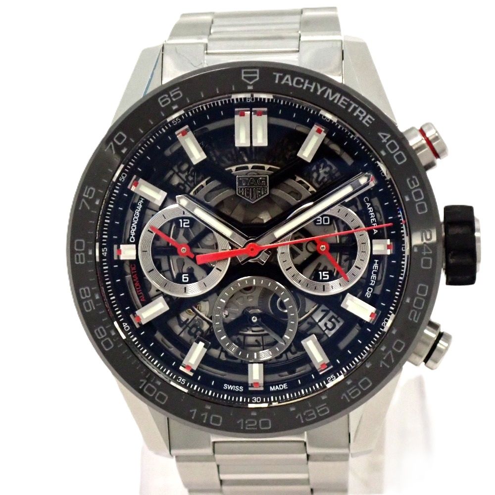 Th 667431 タグホイヤー 腕時計 カレラ ホイヤー02 クロノグラフ CBG 2010-0 自動巻き SS スケルトン文字盤 メンズ TAG HEUER