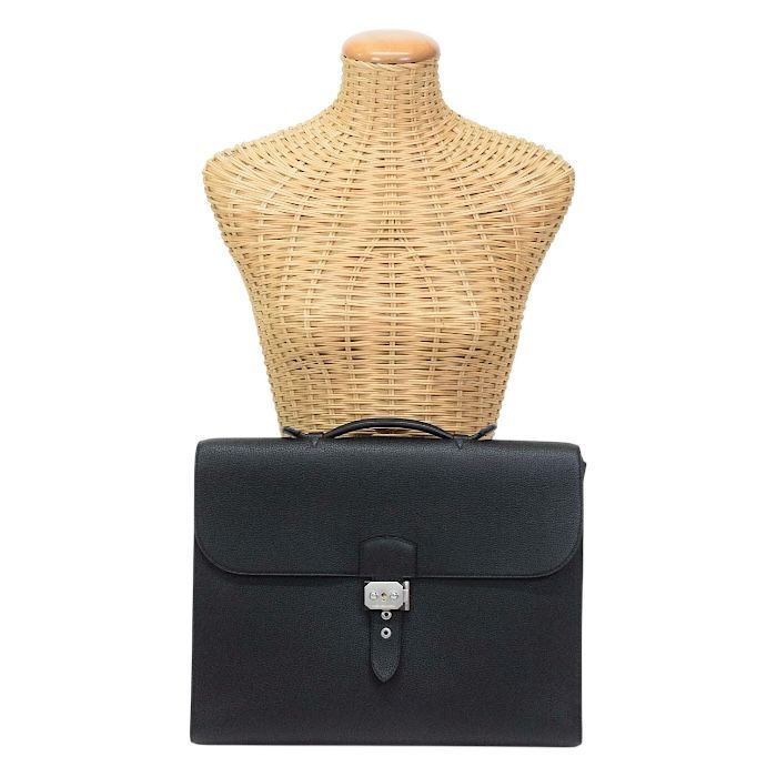エルメス HERMES サックアデペッシュ ライト 1-37 トゴ レザー SV金具 D刻印 2019年 ブリーフケース ビジネスバッグ 書類かばん メンズ ノワール ブラック mbt 27004