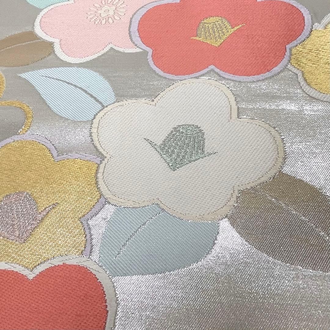  着物と帯 時流 F 241070◆正絹 袋帯◆椿 シルバー 袋帯 帯