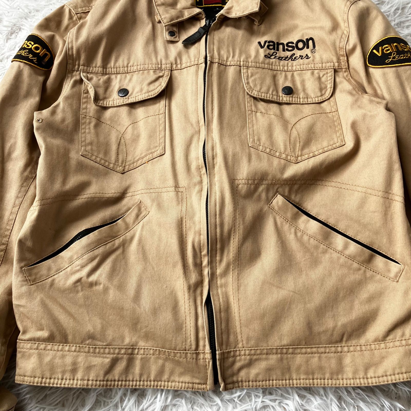 状態良 Vanson バイク用ジャケット バンソン 安全パッド入り Lサイズ