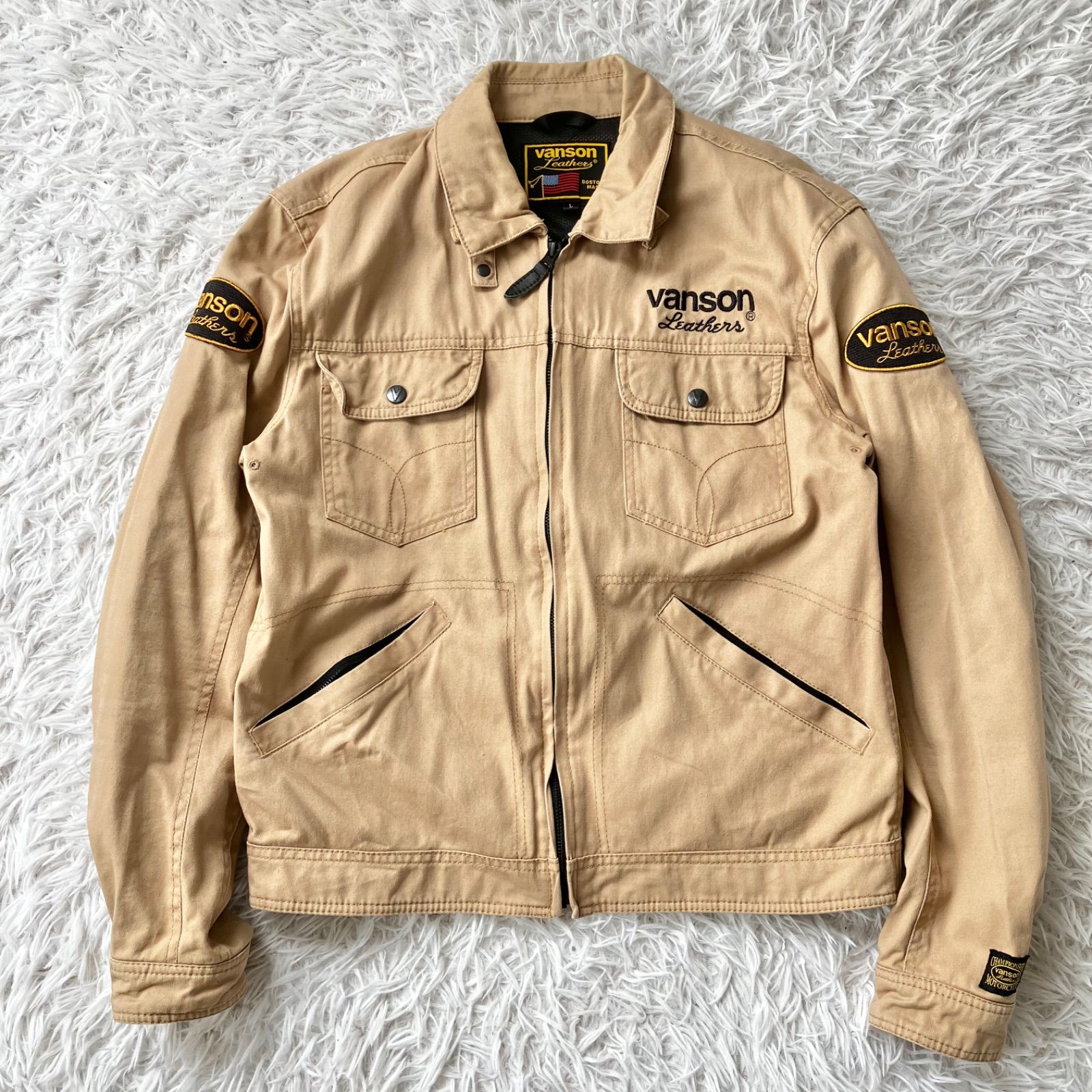 状態良 Vanson バイク用ジャケット バンソン 安全パッド入り Lサイズ