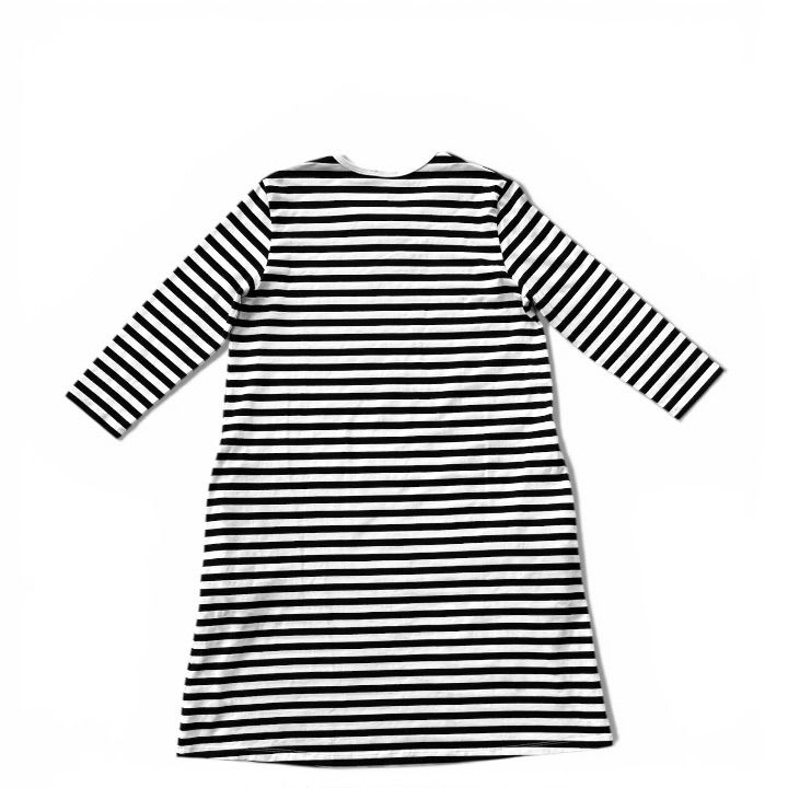 ♥品 marimekko マリメッコ ARETTA Dress JERSEY アレッタドレス タラサイワンピース ボーダー クルーネック Aライン フ コットン 七分袖 薄手 S ホワイト×ブラック M 201