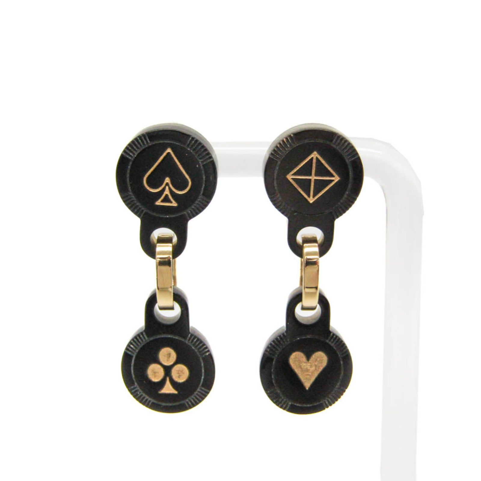 エルメス Hermes フェット ヴォ ジュ トランプ柄 バッファローホーン メタル スタッドピアス ブラウン