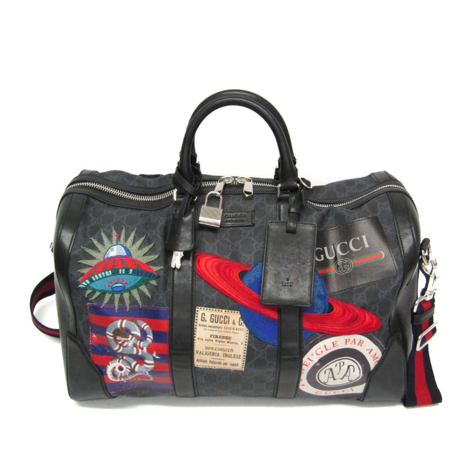 グッチ Gucci キャリーオン ダッフルバッグ 474131 メンズ GGスプリーム レザー ボストンバッグ ショルダーバッグ ブラック