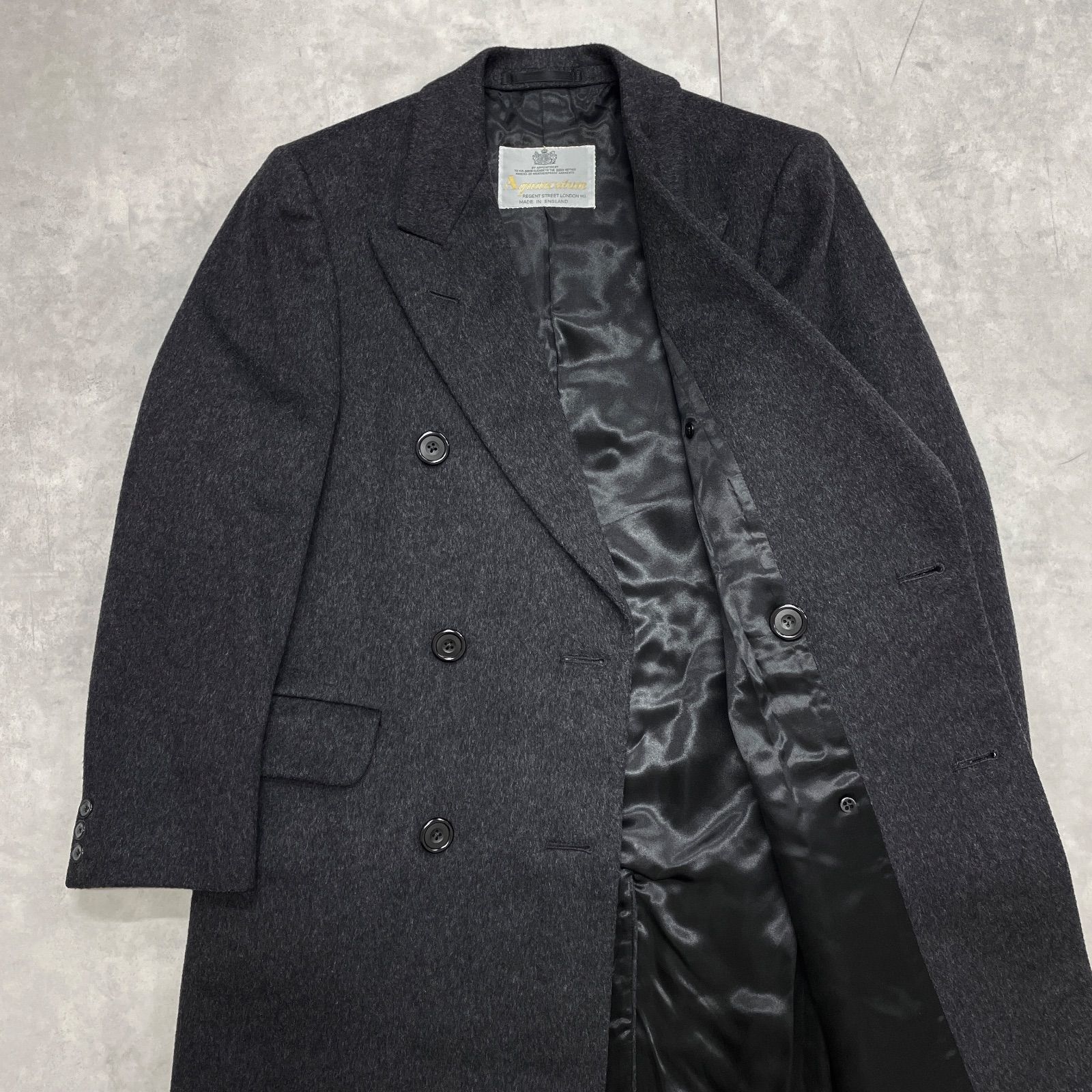 【美品】 アクアスキュータム　ダブル　チェスターコート　カシミヤ　グレー Aquascutum アクアスキュータム チェスターコート ロング ダブル