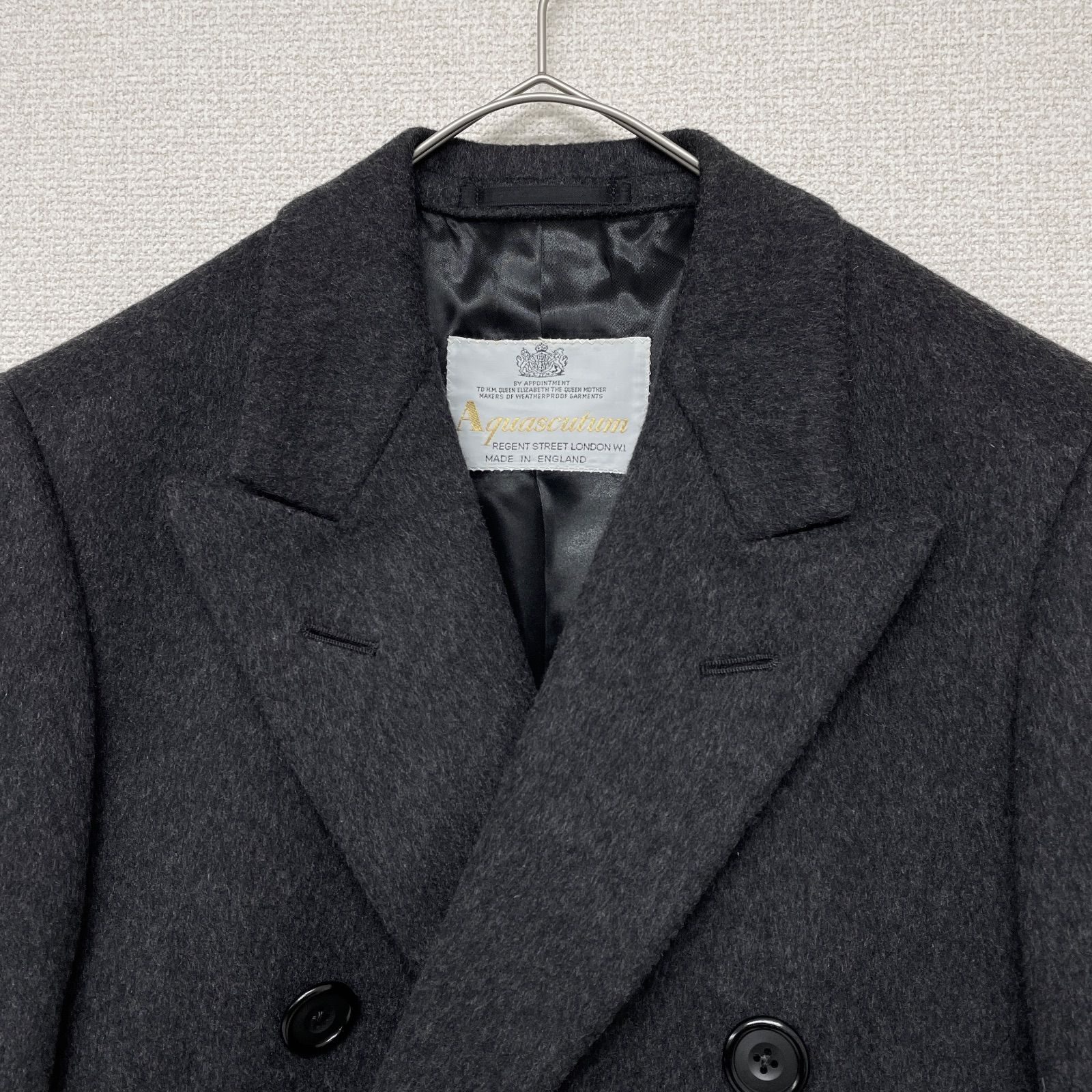 【美品】 アクアスキュータム　ダブル　チェスターコート　カシミヤ　グレー Aquascutum アクアスキュータム チェスターコート ロング ダブル
