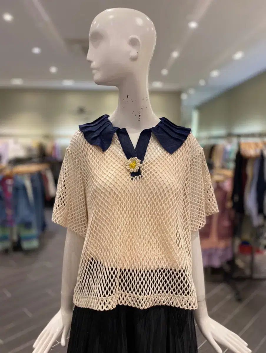 O 2 nd オッズセカンド ニット クロシェ フラワー 半袖 ブラウス