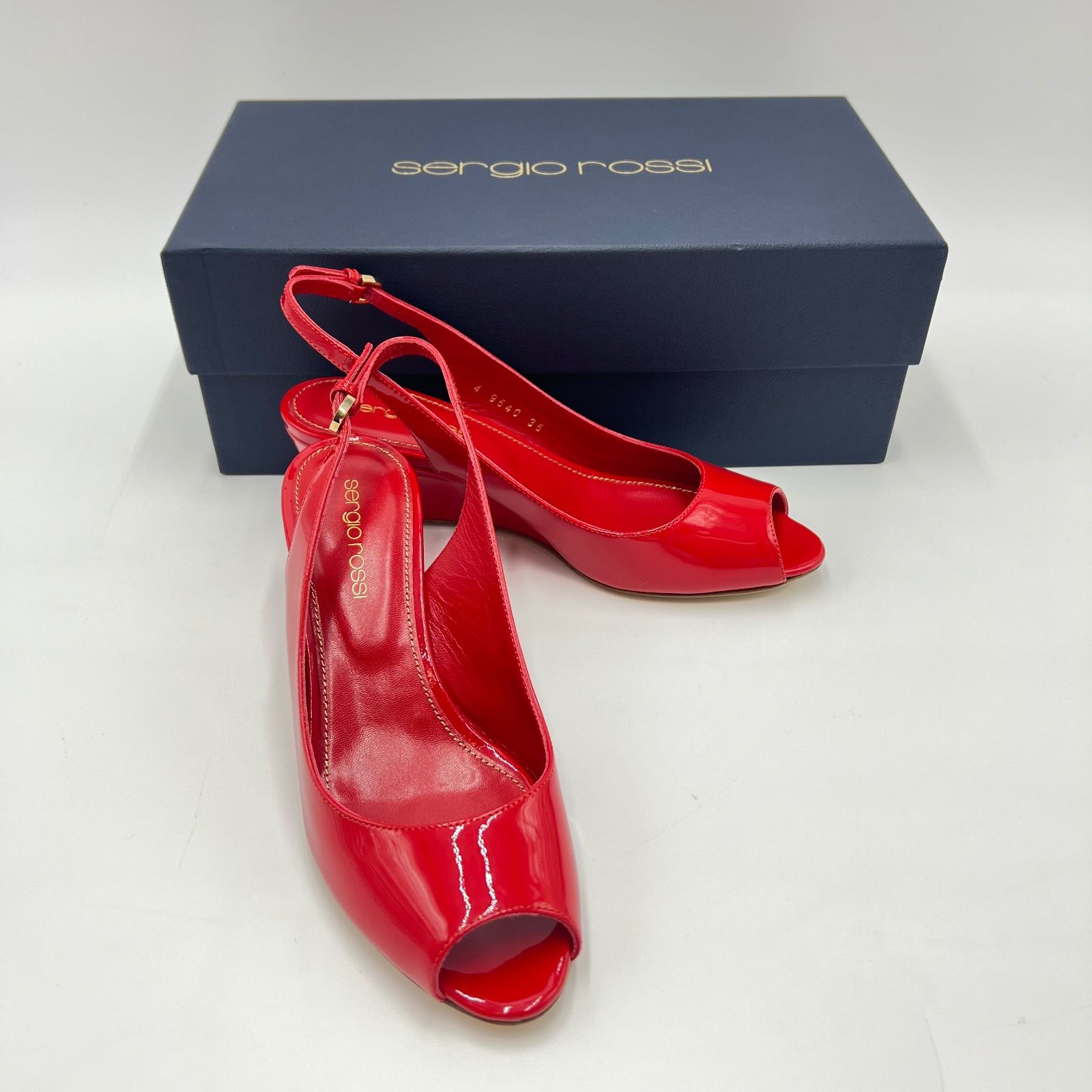 Sergio Rossi ウェッジ エナメル オープントゥパンプス サイズ35