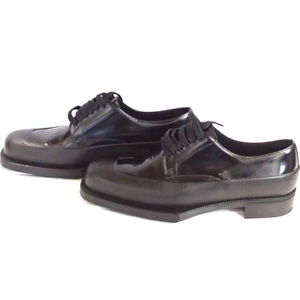 Th 667381 プラダ ブラッシュドレザー ダービーシューズ ラバーソール 2 EG 413 ブラック サイズ 6 革靴 メンズ PRADA 良好