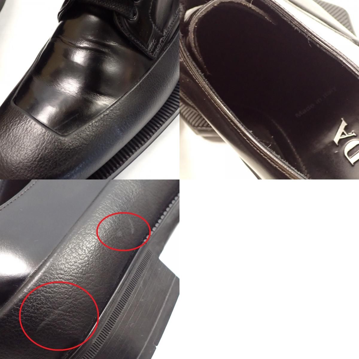  Th 667381 プラダ ブラッシュドレザー ダービーシューズ ラバーソール 2 EG 413 ブラック サイズ 6 革靴 メンズ PRADA 良好 その他 ブーツ 革靴