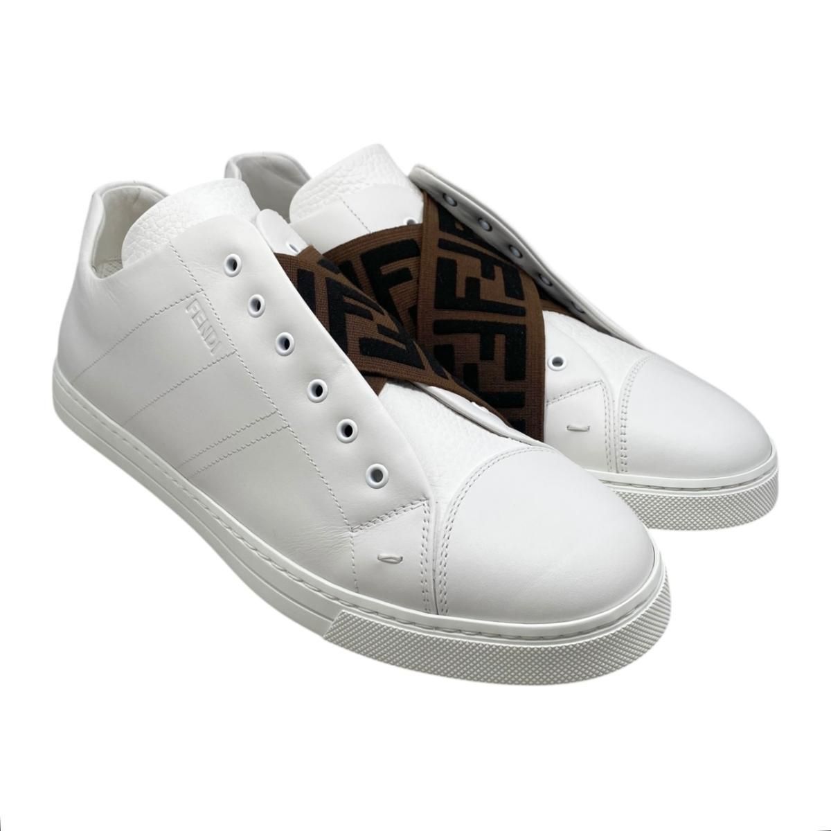 フェンディ スニーカー ズッカ柄 スリッポン 7 E 1198 レザー ホワイト ダークブラウン FENDI