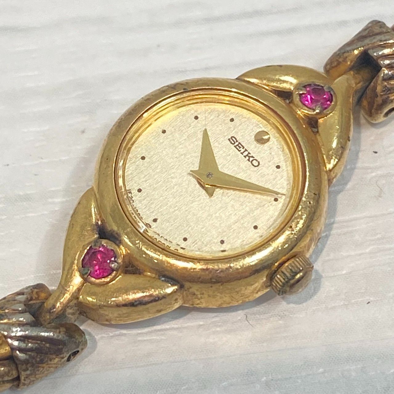 【稼働品】セイコー クォーツ 4P 石付き 腕時計 1E20-6190 新品電池 塩】SEIKO セイコー 1E20-0430 時計 レディース クオーツ 電池切れ