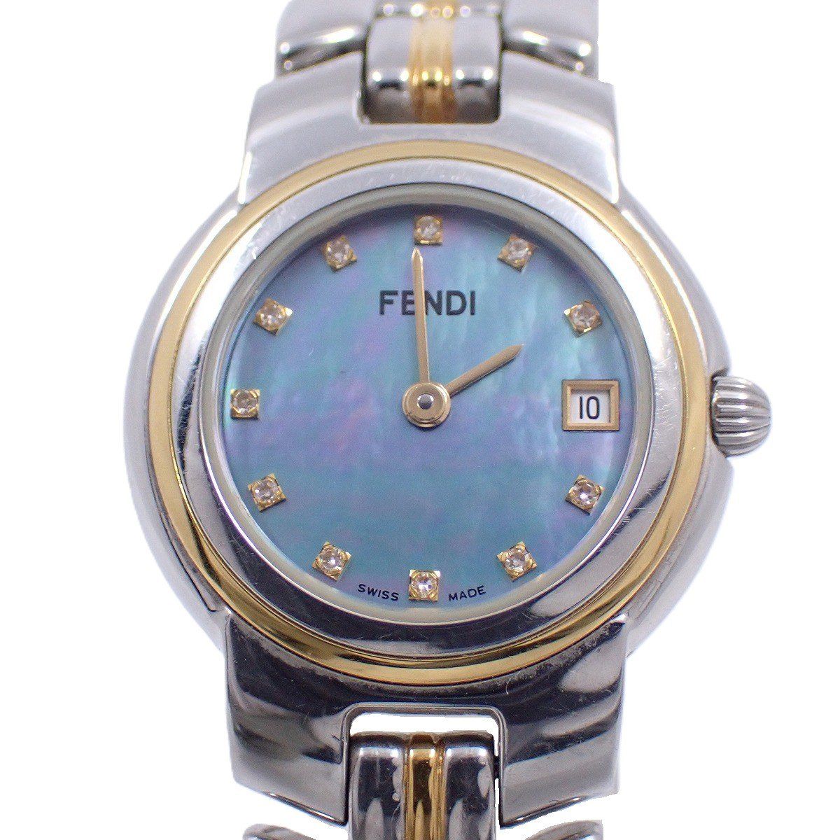 【美品】FENDI フェンディ腕時計 980L フェンディ 980L クォーツ レディース 腕時計 コンビ 11P石入りブルー