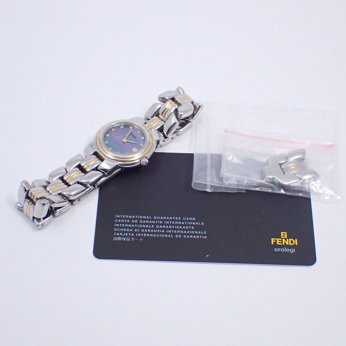 フェンディ 980L クォーツ レディース 腕時計 コンビ 11P石入りブルー